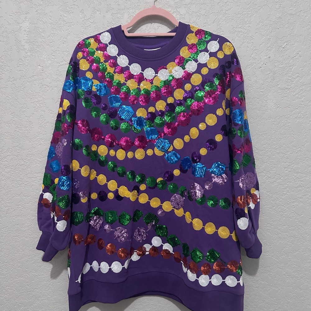 QUEEN OF SPARKLES EXCLUSIVE  MEGA BEAD sample SWEATER DRESS (XS)
